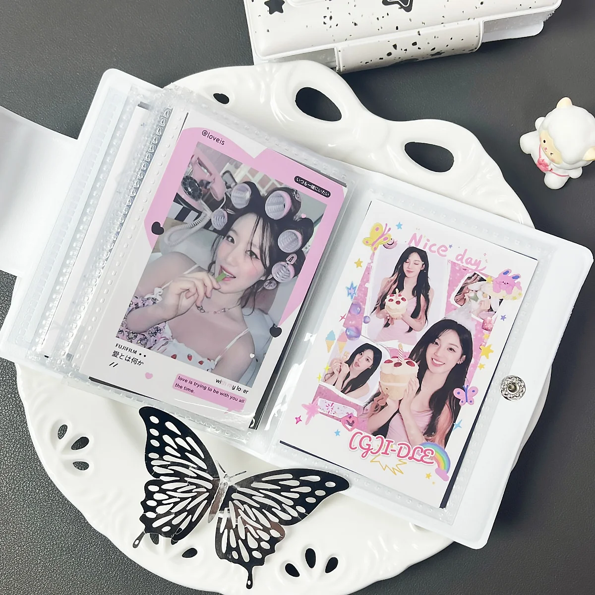 Cute Warm Ink Dots Star Kpop Photocard Holder Black White Blocks 2*3