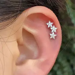 1PC Stainless Steel CZ Tiny Piercing Stud Earring Geometry Flower Leaf  Helix Tragus Lobe Earring Cartilage Piercing Ear Jewelry