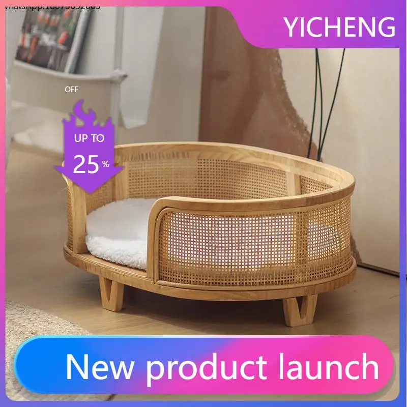 

LYY American Retro Solid Wood Animal House Furniture Bichon Dog Bed