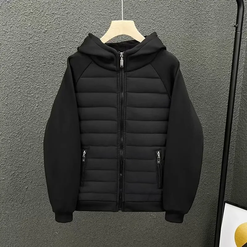 Men's Winter Cotton-Padded Casual Hooded Sweatshirt Jacket Lightweight Full Covered Edge Couple's Jacket Loose Style Parkas