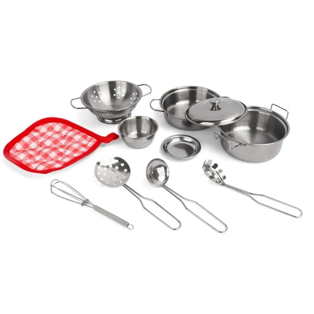 Roestvrij staal Fantasiespel Keukenset Pot Schop Mini Kinderkeukenspeelgoed met deksel Gesimuleerd roestvrijstalen kookgerei