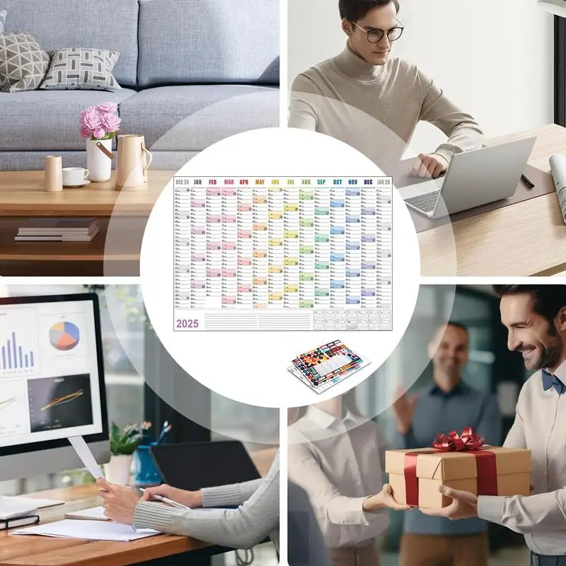 2025 ปฏิทินผนัง 12 เดือนปฏิทินมัลติฟังก์ชั่นกระดาษหนาปฏิทิน 74.2x52.5 ซม./29.21x20.67 นิ้วประจําปี Wall