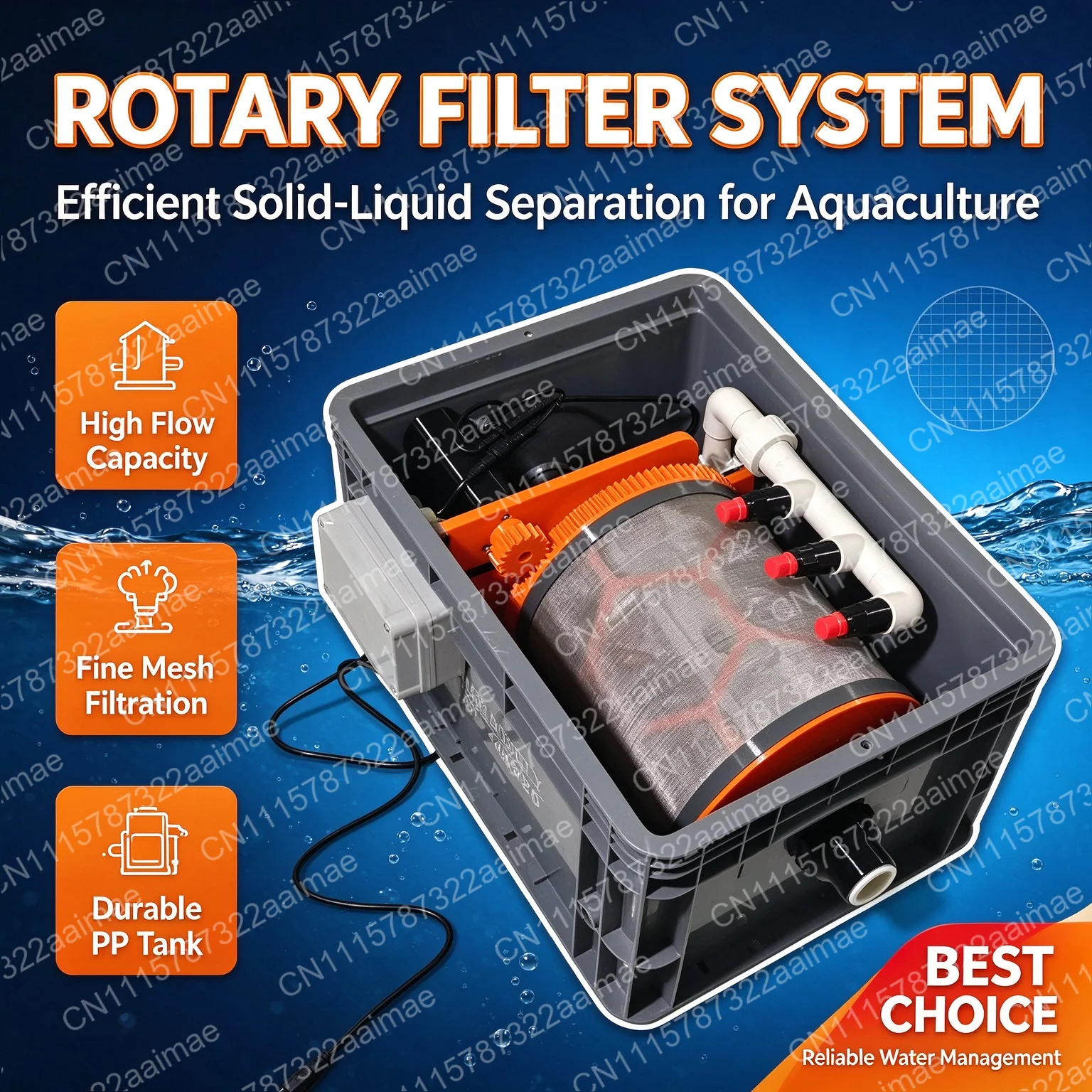 10000L Rotary Drum Micro Filter Turnover Box Filter Automatic Flushing Mute High Pressure Built-in