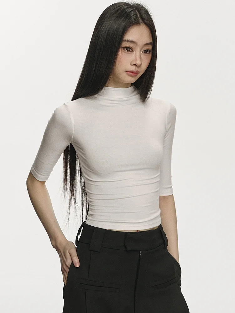 Sexy Black Short Sleeve T-Shirt Women Early Autumn Pure Desire Style Slim Fit Short Length Tight Body Shoulder Length Short S...