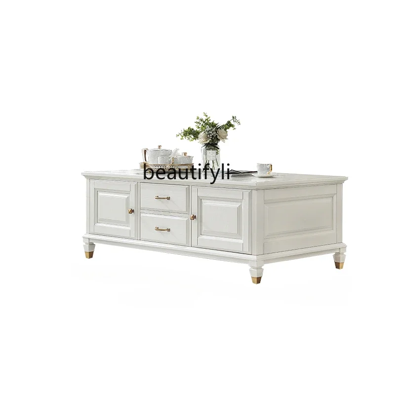 

Solid Wood Tea Table TV Cabinet Unit Simple and Light Luxury Tea Table Living Room Home High Grade Gray