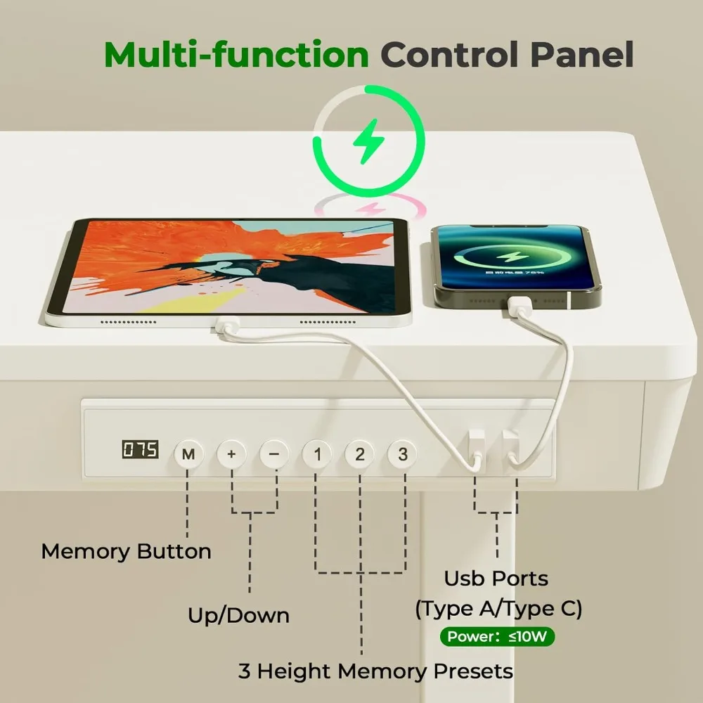 Electric Height-Adjustable Desk with Storage: 35" x 20" Compact Standing Desk