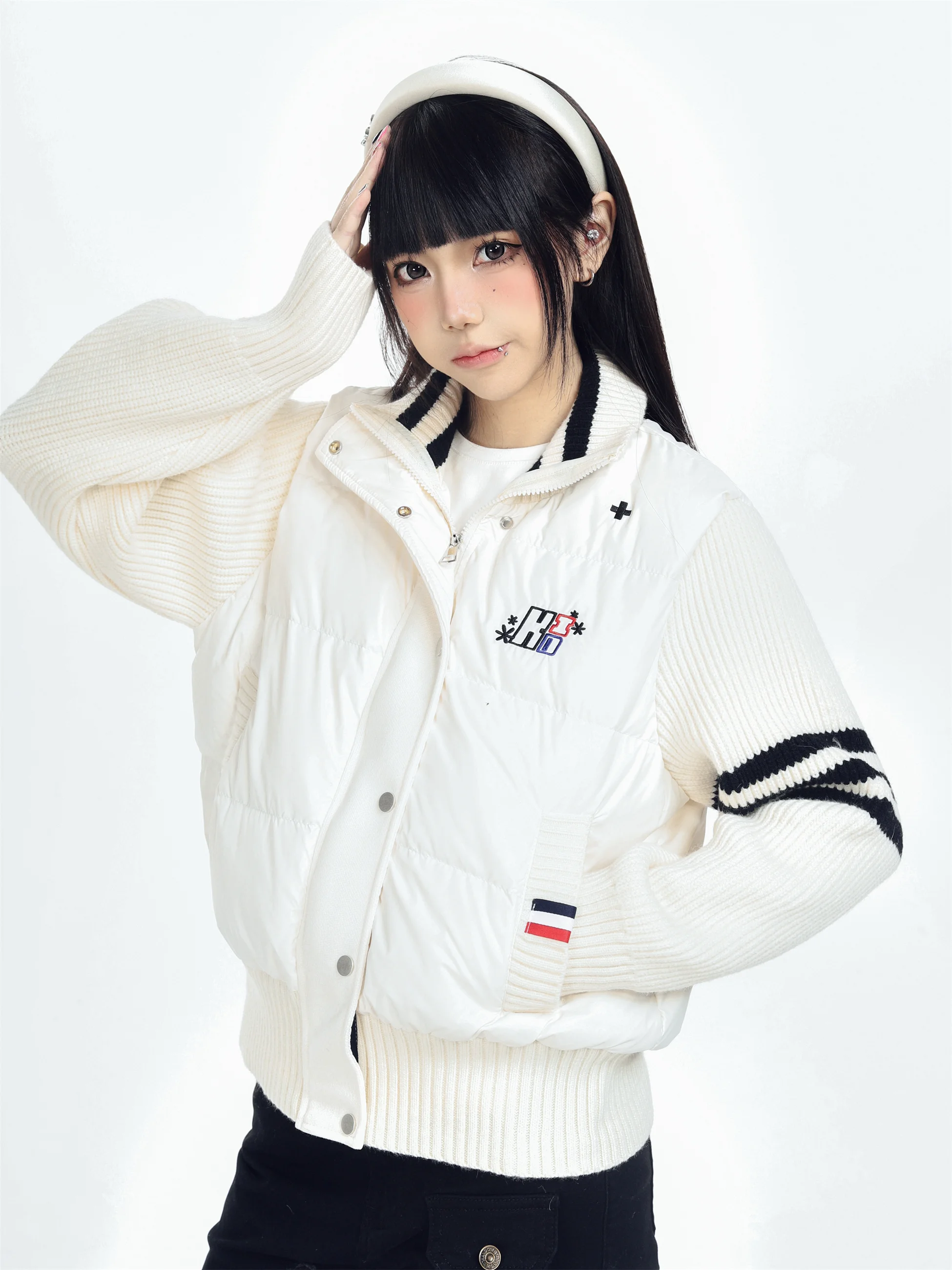 

Женская зимняя куртка KESOAK в стиле ретро, американского дизайна, с белым пуховым наполнителем, вязаными рукавами и воротником-стойкой, универсальная, теплая, модная