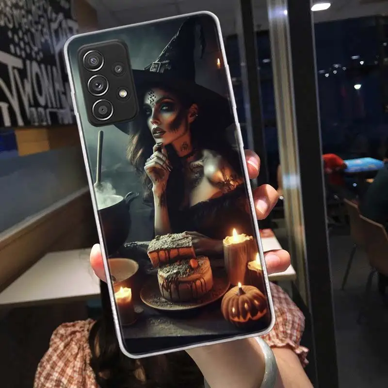 Halloween Moon Witch Horror Phone Case For Samsung Note 20 Ultra 10 9 8 A05S A15 A25 A35 A55 M11 M12 M21 M30S M31 M32 M51 M52