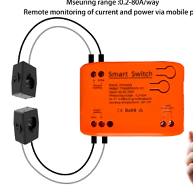 Tuya Smart 85-250V Wifi 2 Channel Clamp With Current/Voltage/Energy Monitoring 80A Smart Energy Meter For Alexa Alice