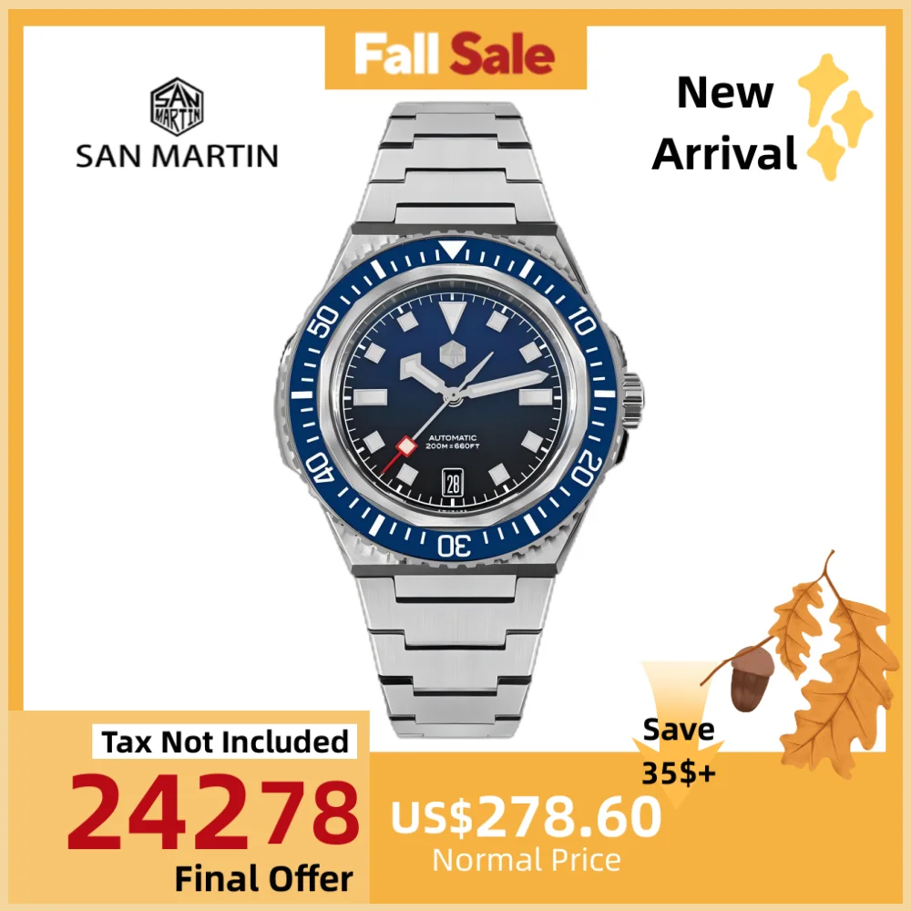 

San Martin 41mm Monocoque Case Enamel Gradient Dial Men Diving Watch Mechanical NH35 Wristwatch Sports 6H 20Bar BGW-X1 SN0146