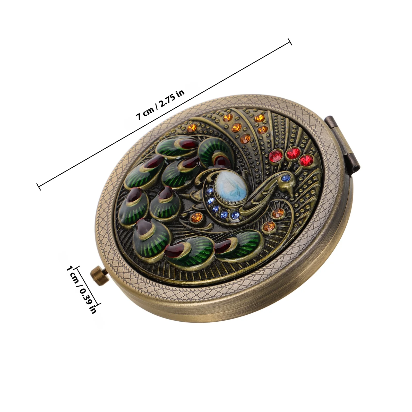 Mini Gold Peacock Vintage Round Mirror Metal Folding Compact for Women Portable Hand Mirror Small Purse Travel Daily