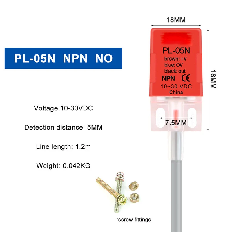 Sensor de Proximidad Inductivo de 3 Cables, Distancia de Detección 5mm, Sensor de Proximidad PL-05P, Salida NPN, DC10-30V, NOPL-05N