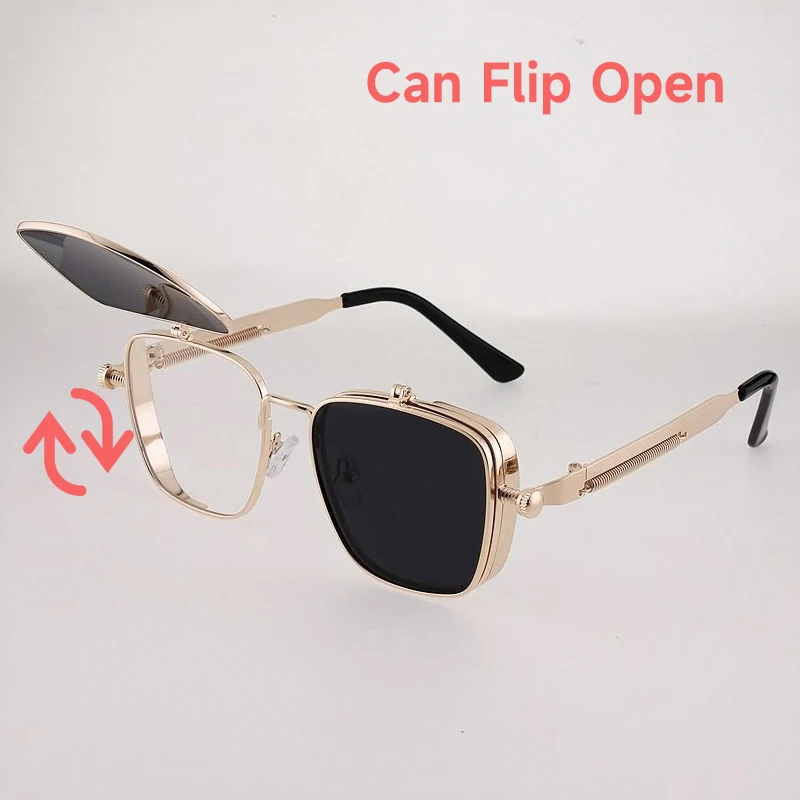 Neue Retro Punk Flip-up Sonnenbrille für Männer und Frauen Metallrahmen Eckige Sonnenbrille Persönliche Oculos Flip-top Eyewear