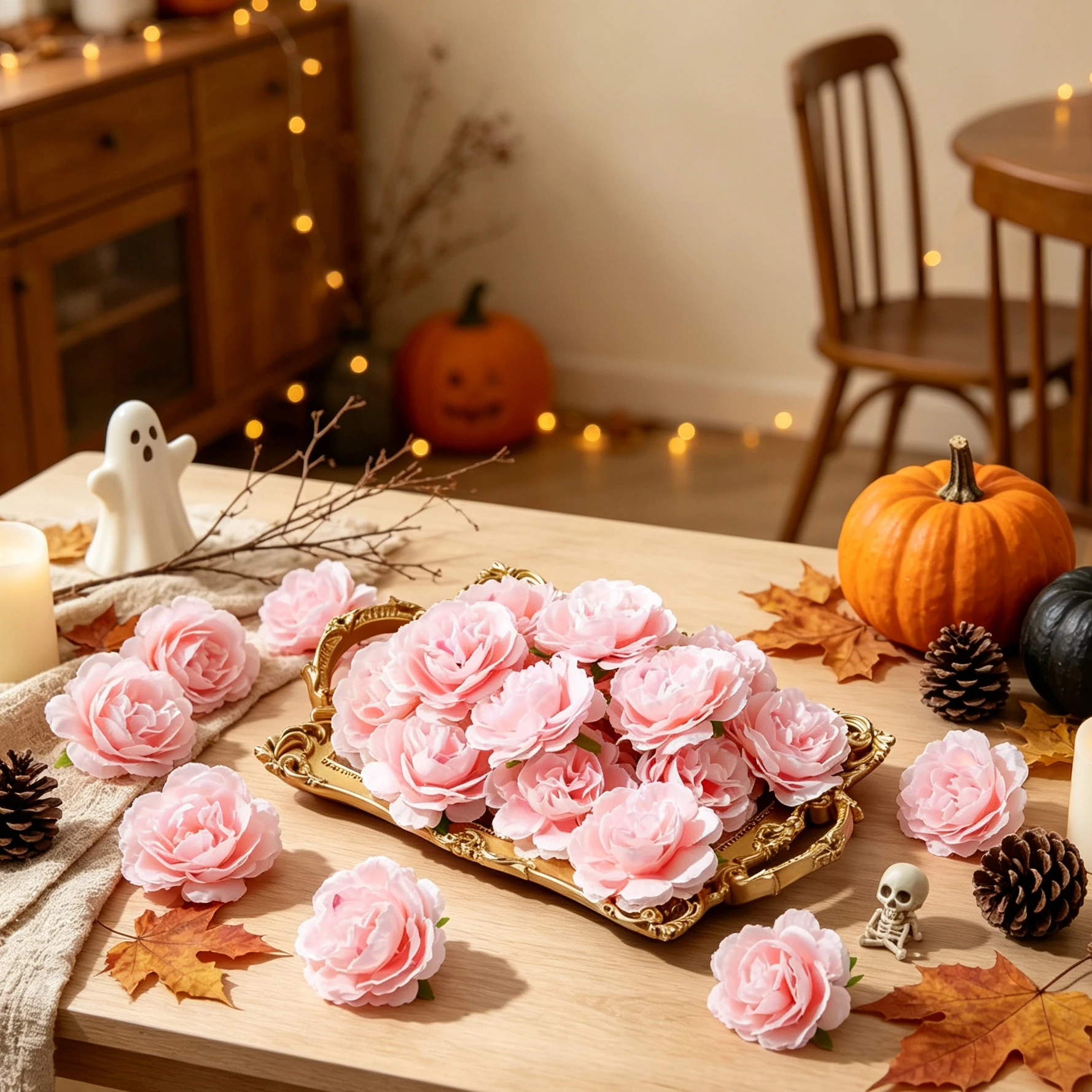 25/50 Stück Künstliche Blumen Seiden-Pfingstrosen-Kombination Garten Hochzeit Brautstrauß Heimdekoration Halloween-Deko Festival-Kranz DIY-Box – Detail 3
