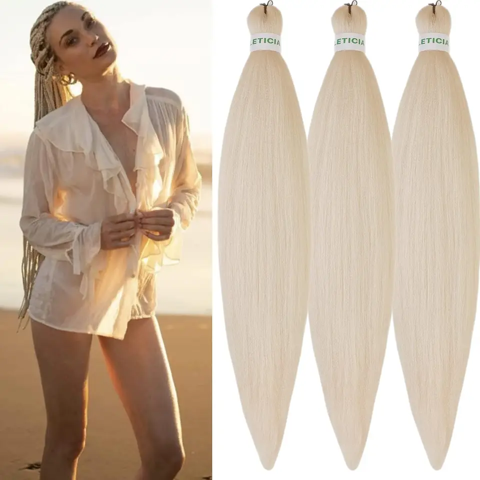 Extensiones para Trenzas Preestiradas Fáciles de 26 Pulgadas Rubio 613 Trenzas Jumbo Sintéticas Paquetes de Cabello Lacio Yaki Crochet Braid