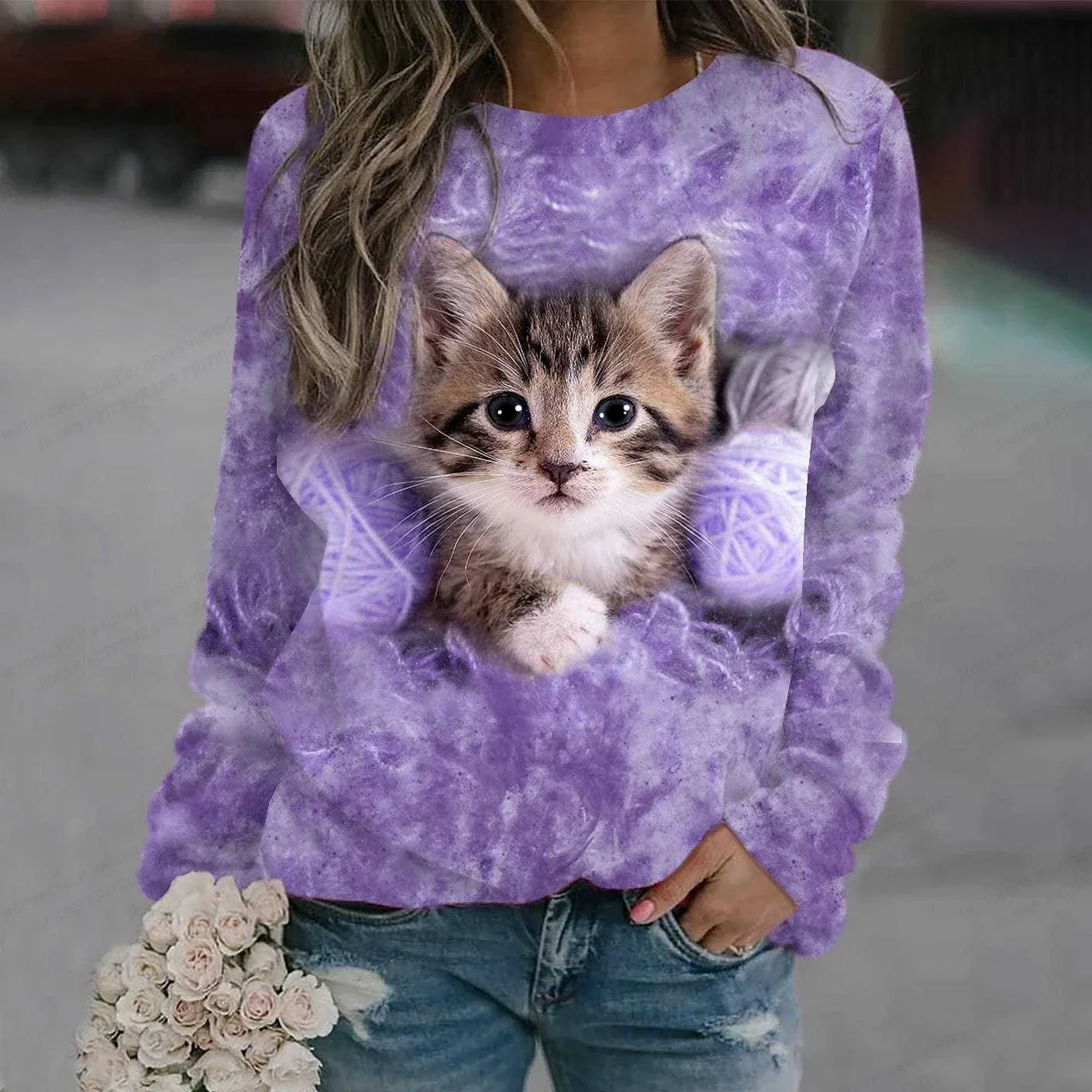 

Funny Kawaii Cat Hoodie Women Fashion O-neck Hoodies Women Sweats Animal Clothes Apparel Girl Coats Women's Clothing Y2K