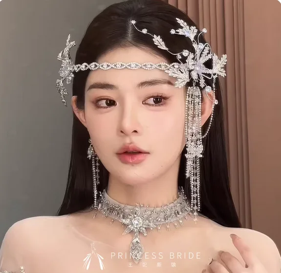 Princess Korean Bride Heavy Industry hairband Advanced Flash Diamond Flower Princess Headdress Wedding Dress Style Light and Lux
