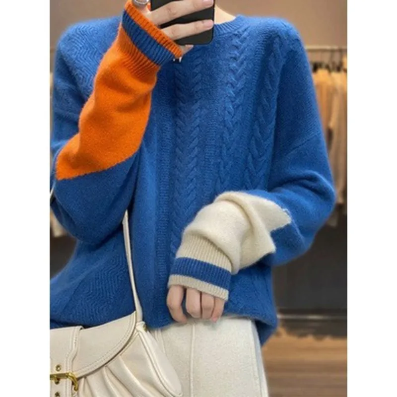 Women's Half High Collar Sweater Autumn Winter New Fashion Solid Color Screw Thread Long Sleeved Straight Pullover Knitted Tops