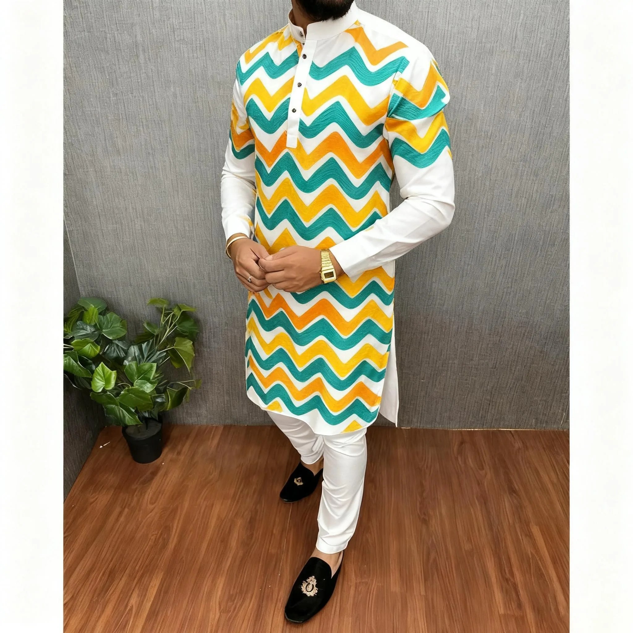 الرجال الرقمية المطبوعة كورتا فاردهة العادية اليوسفي طوق طويل مناسبة الشرق الأوسط Tenue Marocaine أوم الرجال ملابس مسلمة