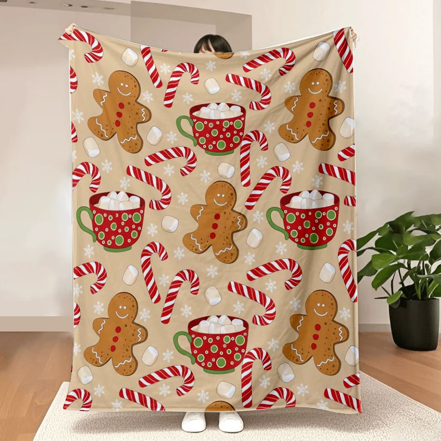 Winter-Lebkuchen-Überwurfdecke, leichte Flanell-Plüsch-Fuzzy-Decken, Geschenk für Couch, Bett, Wohnzimmer, Reisen, Büro, Weihnachten