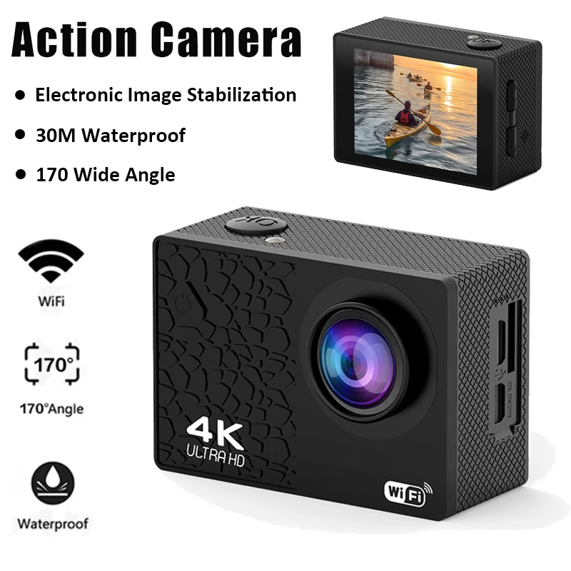 Action Camera 4K 30FPS 30m Waterproof Cameras WiFi Bicycle Sking Outdoor Sport Mini Camera 2inch Screen Video Recording Cameras