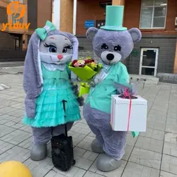 Wedding Teddy Bear Mascot Costume Hare Role Play Costume Adults Halloween Easter Birthday Party Carnival Cosplay Dress Suit