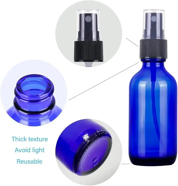 5 Pcs 5ml -100ml Glass Spray Bottle with Mist Sprayer for Essential Oil Refillable Portable Travel Blue Green Transparent Black