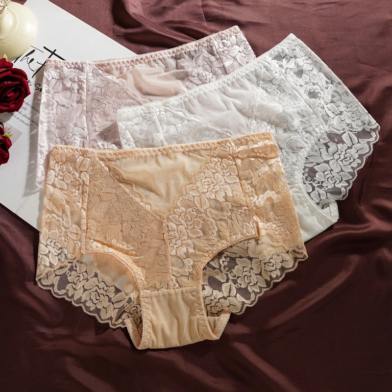 Dámské kalhotky s vysokým pasem, sexy, transparentní, s krajkou, plus size, bezešvé, s dutým výstřihem, velikost L - náhled 4