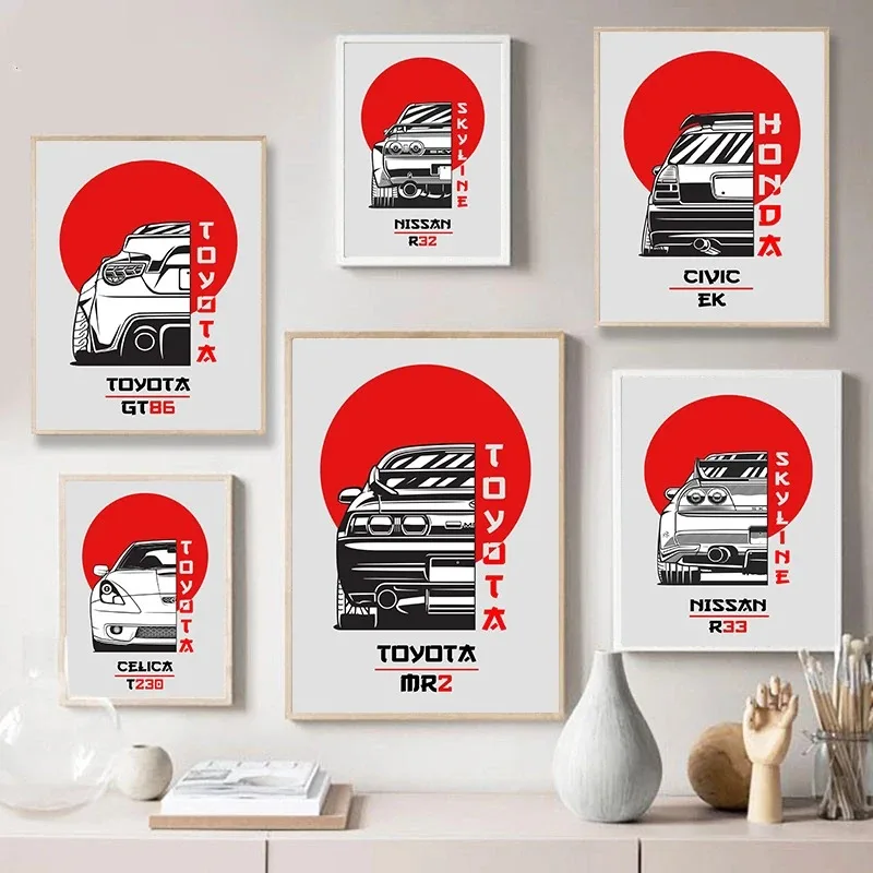 80s Japan Car Nissan Skyline R34 Poster Famous GTR Car Mazda RX7 JDM Modern Wall Art Picture Canvas Painting Print