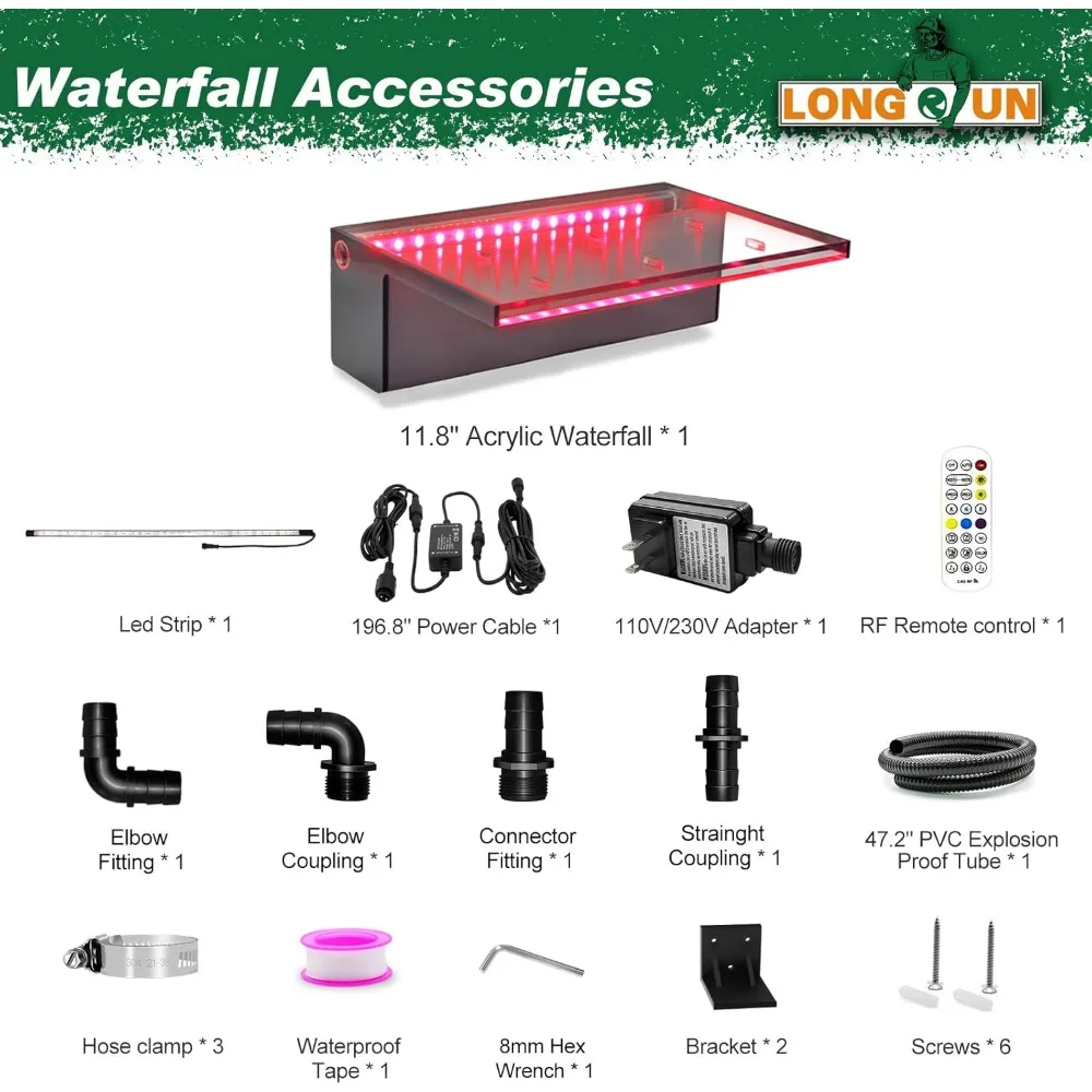 Waterfall Spillway APP Control Multi-Color LED Light Outdoor Pool Fountain, Acrylic Water Spillway Koi Pond Waterfalls Fountains