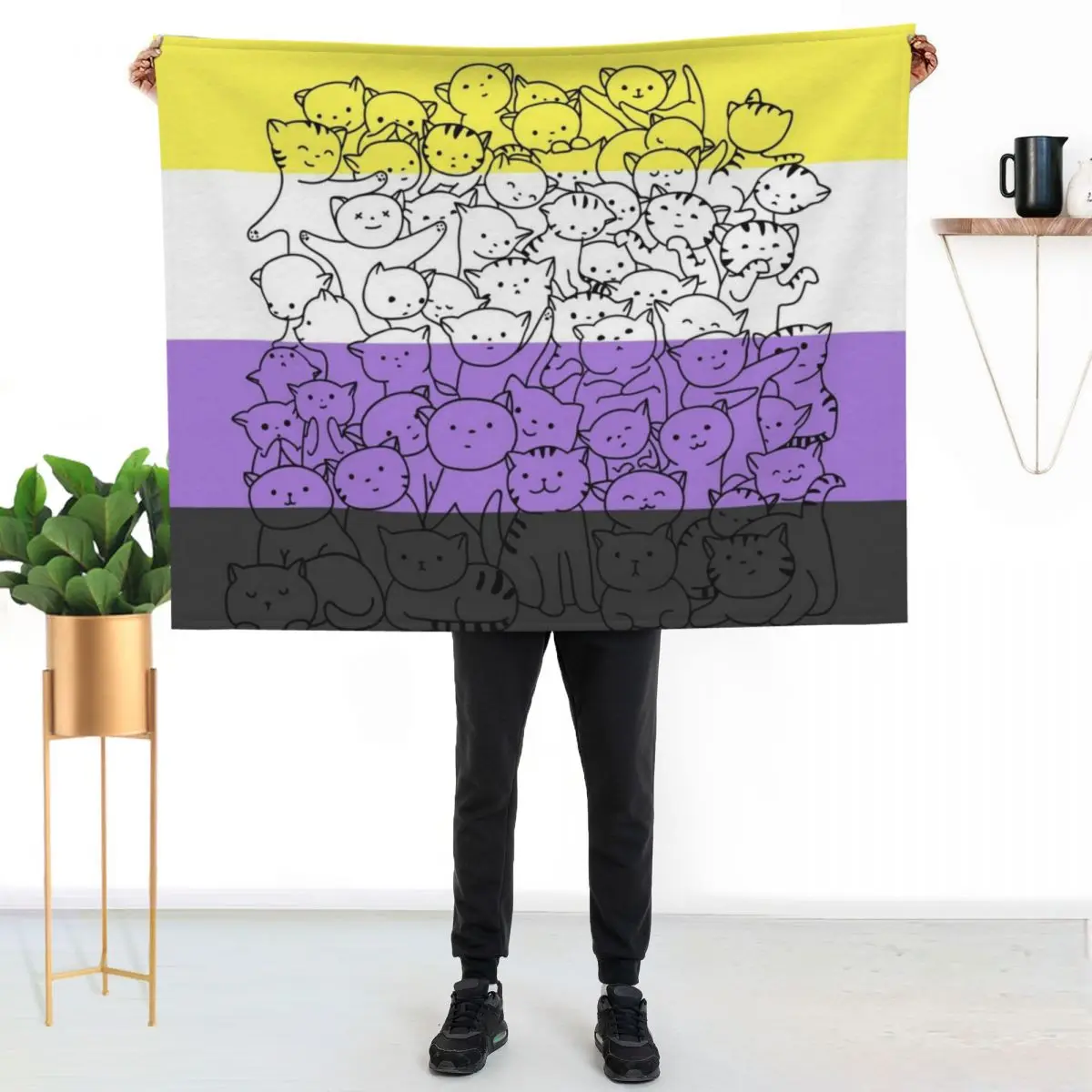 Nonbinary enby Cat Pride Flag Throw Blanket cosplay anime Luxury Thicken Designers Camping Bed linens Sofas Blankets