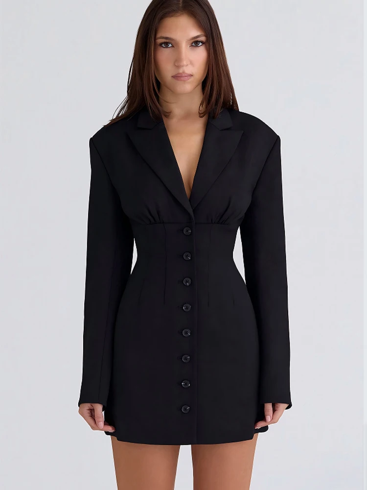 

JULISSA MO Sexy V-neck Long Sleeve Women Blazer Dress Black Single Breasted High Waist Dress Winter New Elegant Party Club Dress