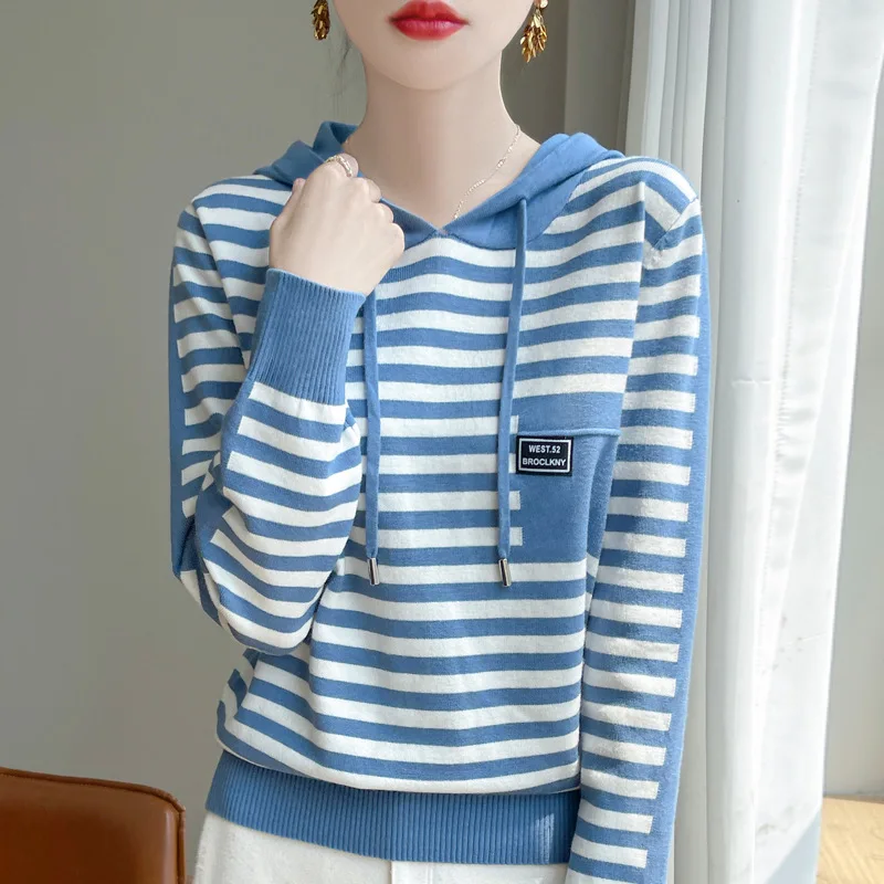 سترة بقلنسوة امرأة الخريف الشتاء طويلة الأكمام الدافئة شريط قاع قميص الصلبة البلوفرات غير رسمية متماسكة الكورية موضة البلوز #3