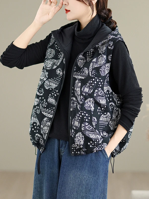 女性の両面着用秋冬コットンベストフード付き多用途痩身暖かいコットンジャエットコットンコートアウターウェア