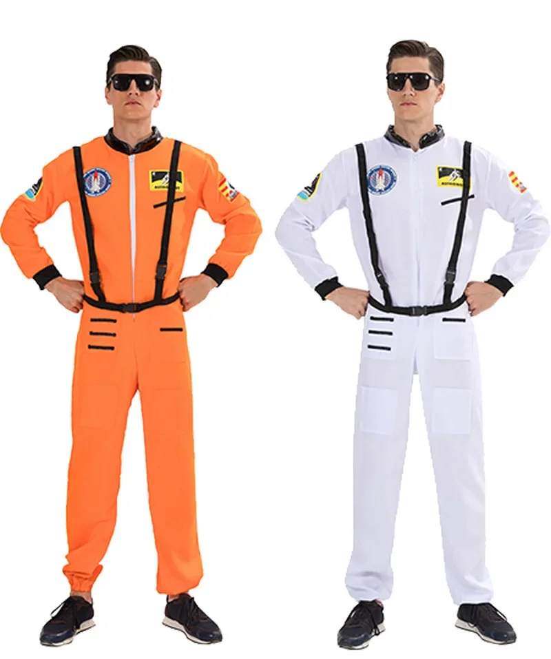 Astronaut Costume for Couples Space Suit Role Play Dress UP Pilots Uniforms Halloween Cosplay Party Jumpsuit Adults White