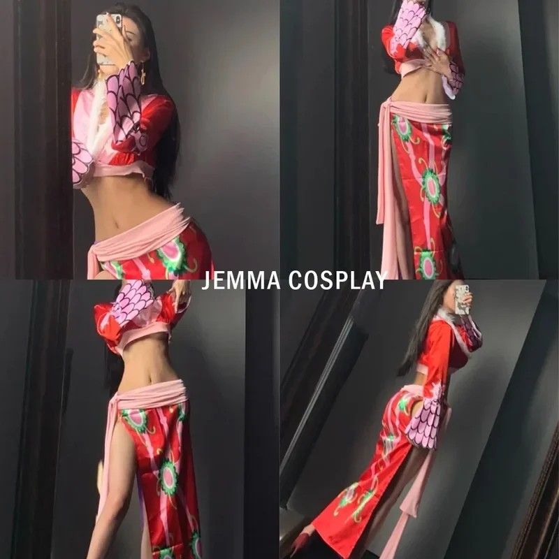 Japan Cosplay BBoa Hancockk Costume Sexy Empire Red Kimono Dress Anime Clothing Halloween Costumes For Women Party Performance