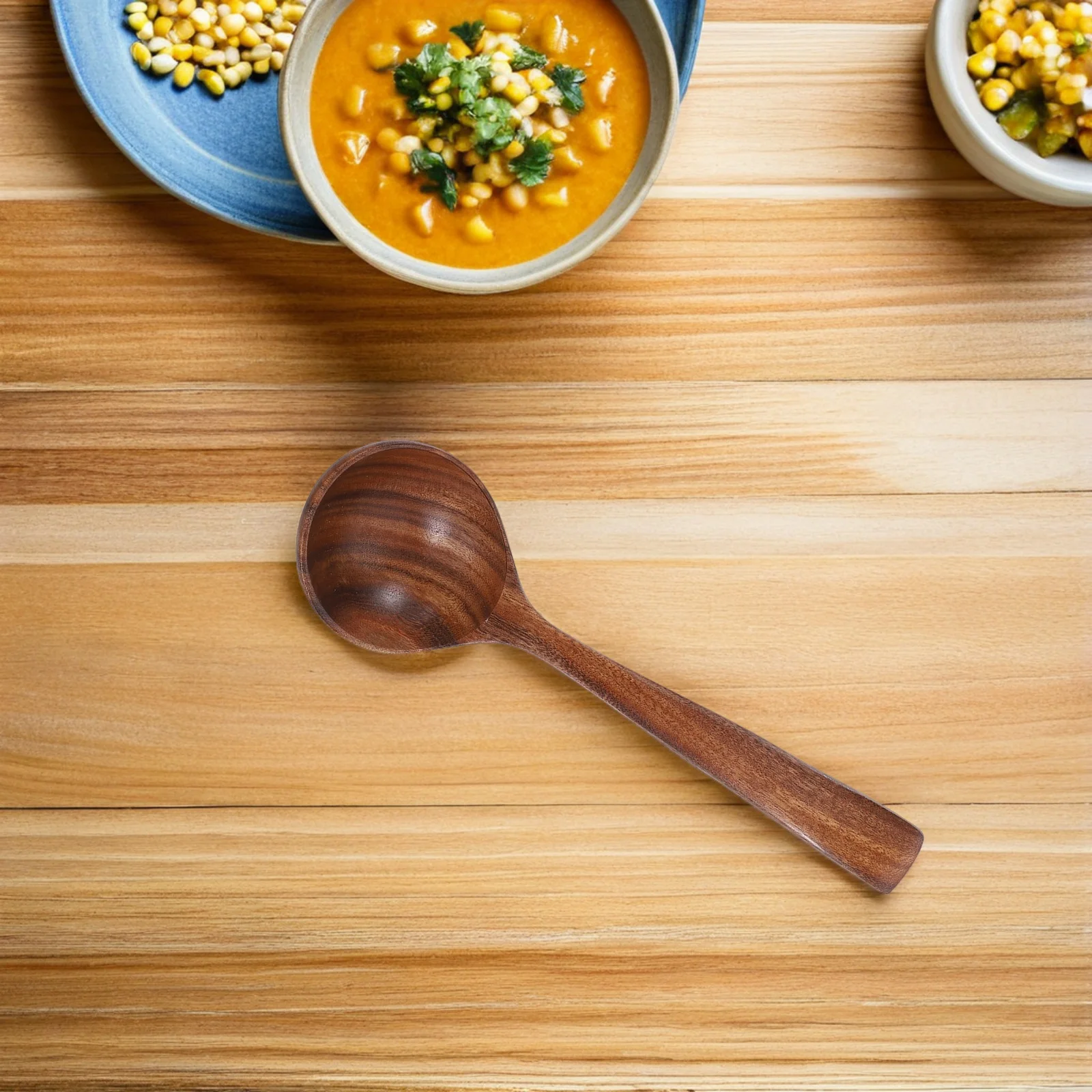 

Large Wooden Soup Ladle 9 Inch Long Handle With Back Hook Natural Acacia Wood Non-Stick Spoon For Cooking Serving