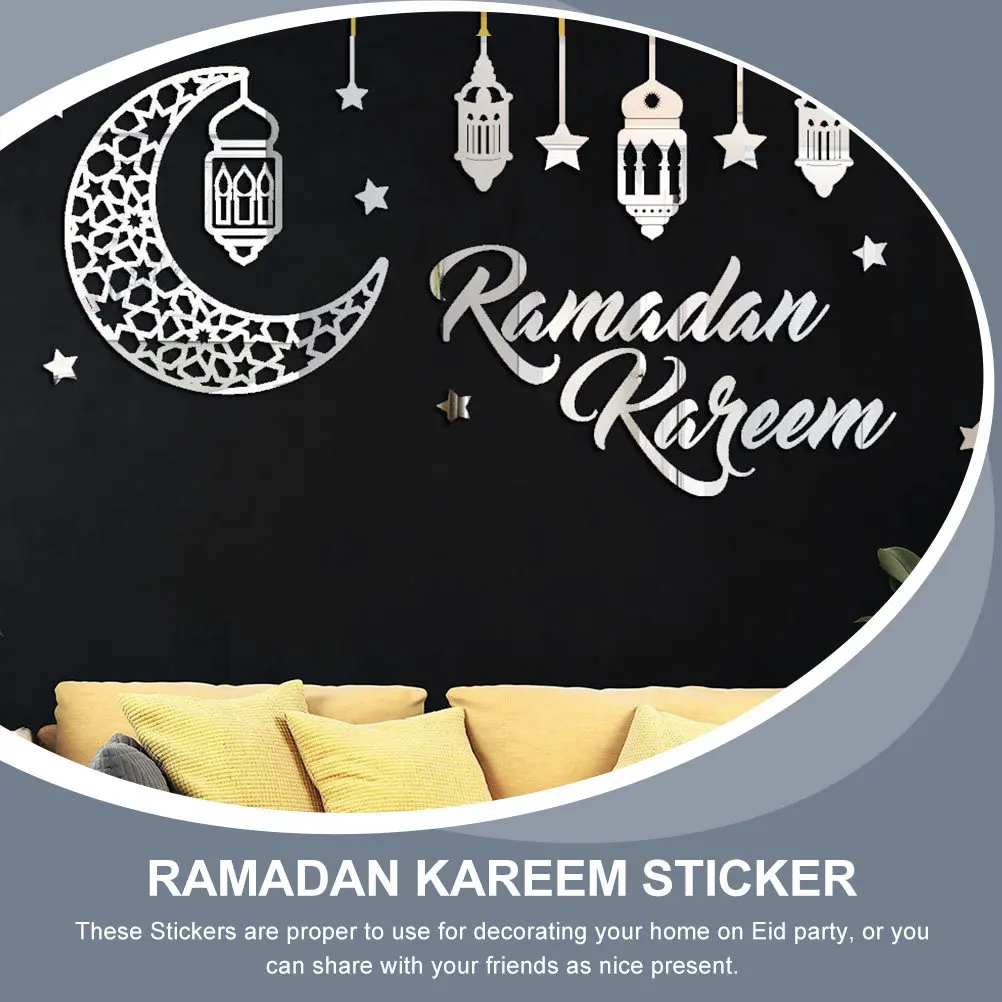 1Sheet Acrylic Mirror Wall Sticker Eid Mubarak Ramadan Moon Star Decor Window Wall Decal DIY Home Party Festival
