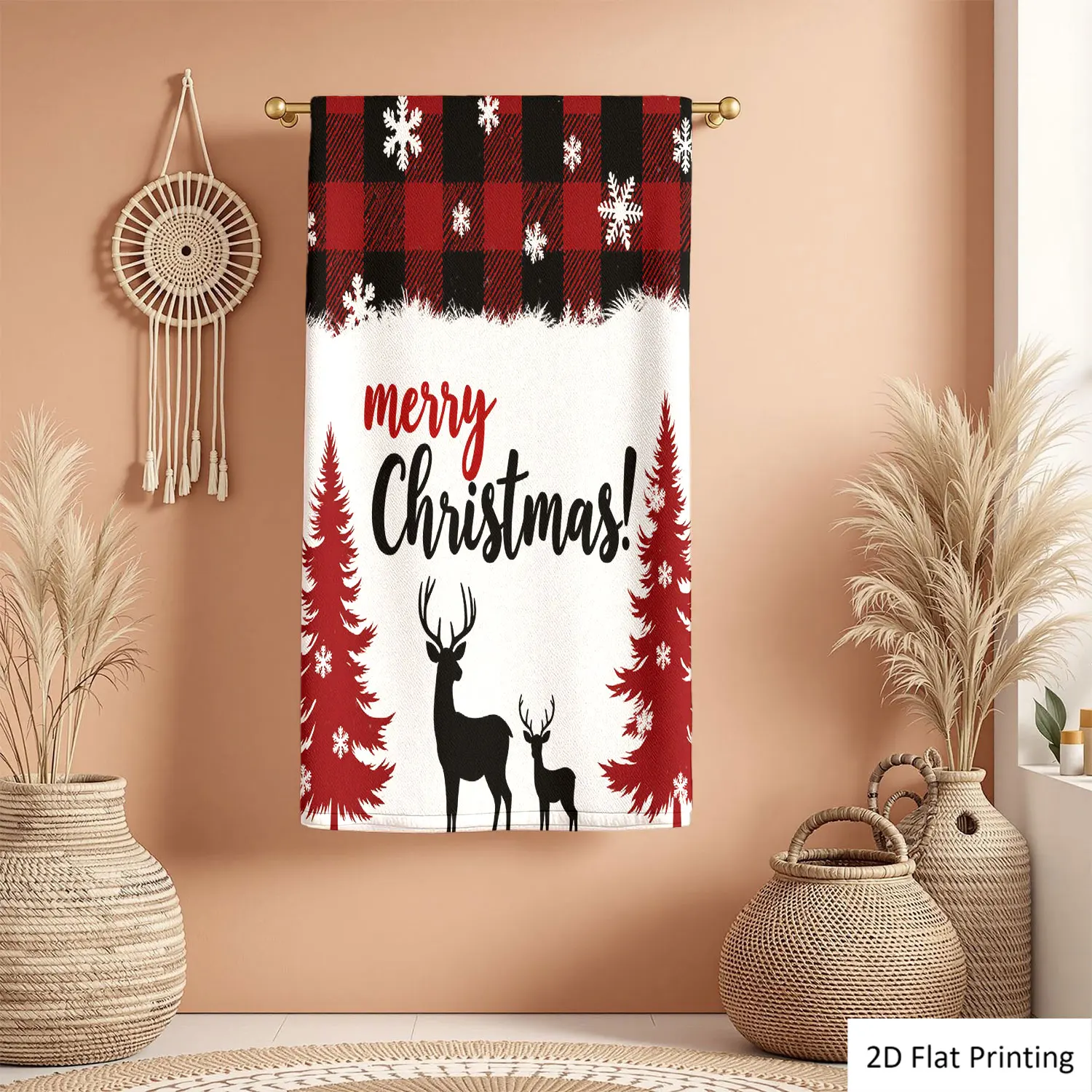 

1Pc Christmas Checkered Pattern Deer Christmas Trees Red Bathroom Hand Towel Bath Towel, Multiple Size Microfiber Polyester Towel, Unique Home Decorative Kitchen Towels, Festival Bathroom Accessories Decor, Quick Dry and Absorbent