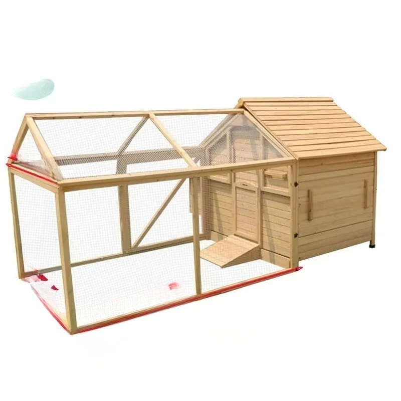Large outdoor wooden chicken coop with metal door opener, suitable for small animals such as ducks, rabbits, and chicken coops