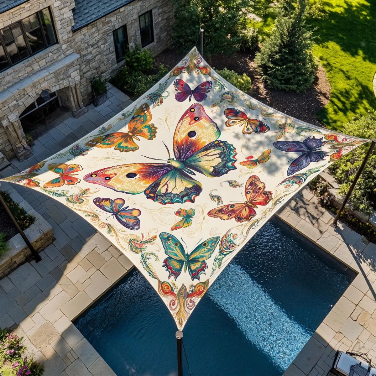 Butterfly Camping Sunshade Tent Camping Tarpaulin Picnic Ground Cover Portable Outdoor Camping Tent Terrace Decor Ceiling Cloth