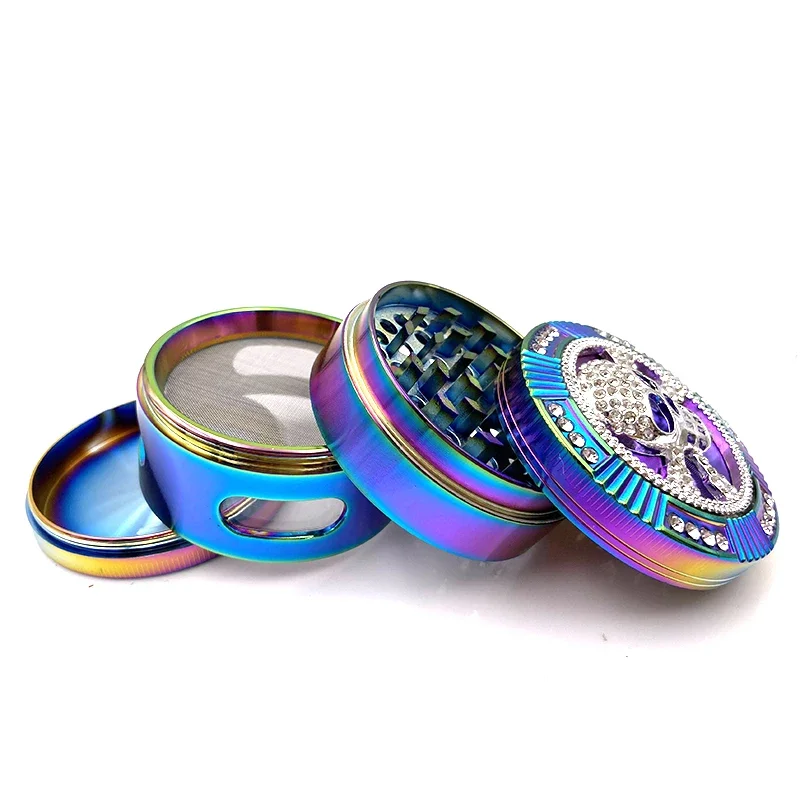 Tobacco Grinder Frog Shape 4 Layers 63mm Rainbow Color Zinc Alloy Metal Herb Grinder Spice Crusher