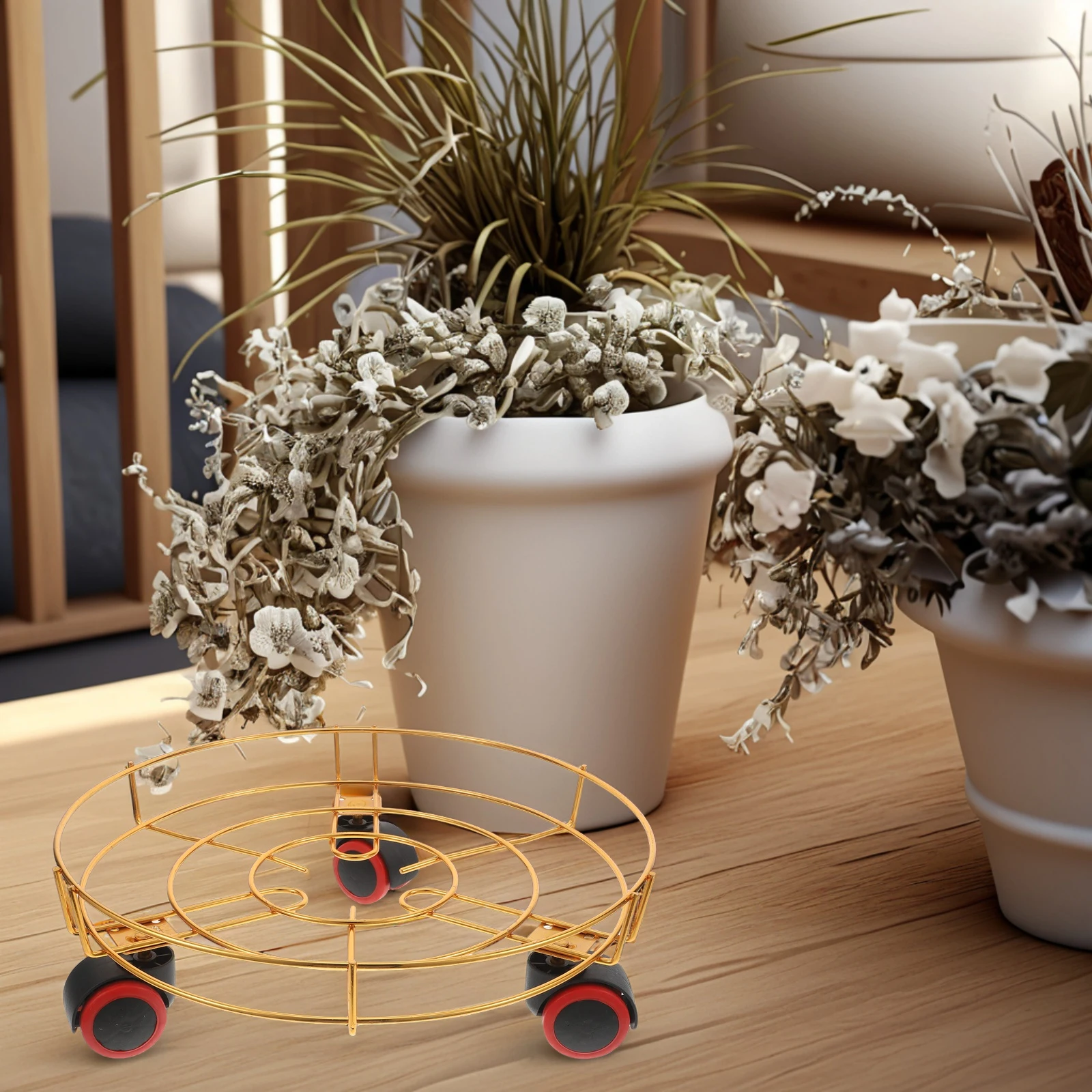 

Elegant Movable Planter Stand Wheels Universal Flowerpot Storage Rack Carbon Steel Plant Pot Holder Outdoor Indoor