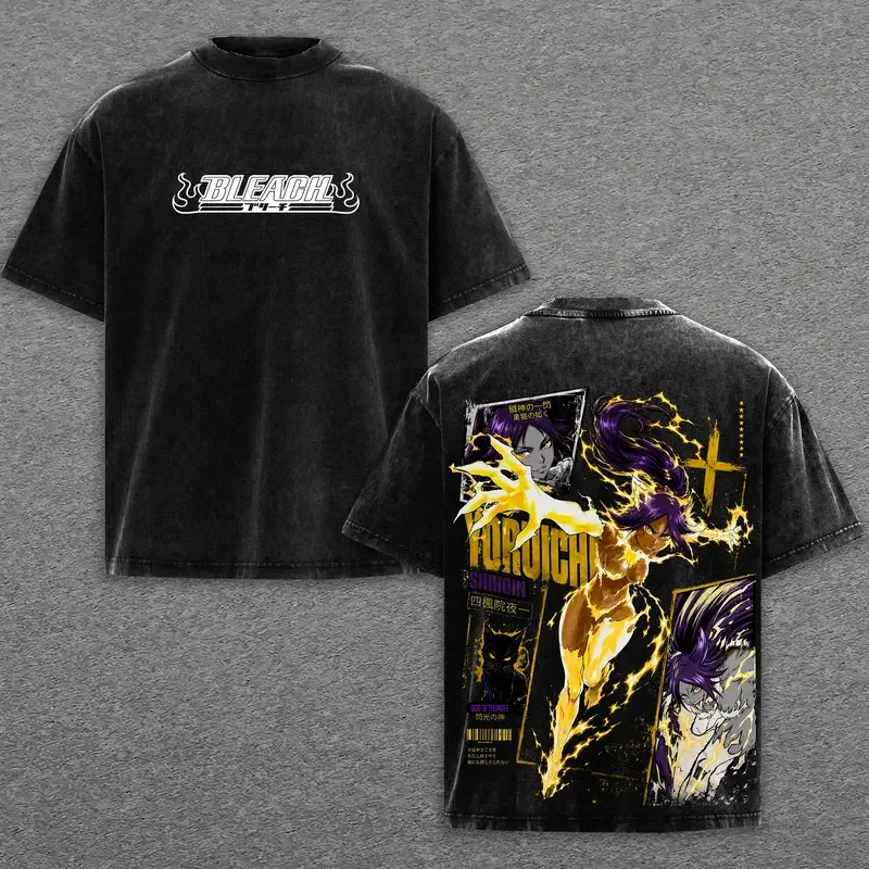 Hot Anime BLEACH Shihouin Yoruichi Clothing Men Women Short Sleeve Tshirts Washed Cotton Tee Oversized T-shirt Harajuku T Shirt