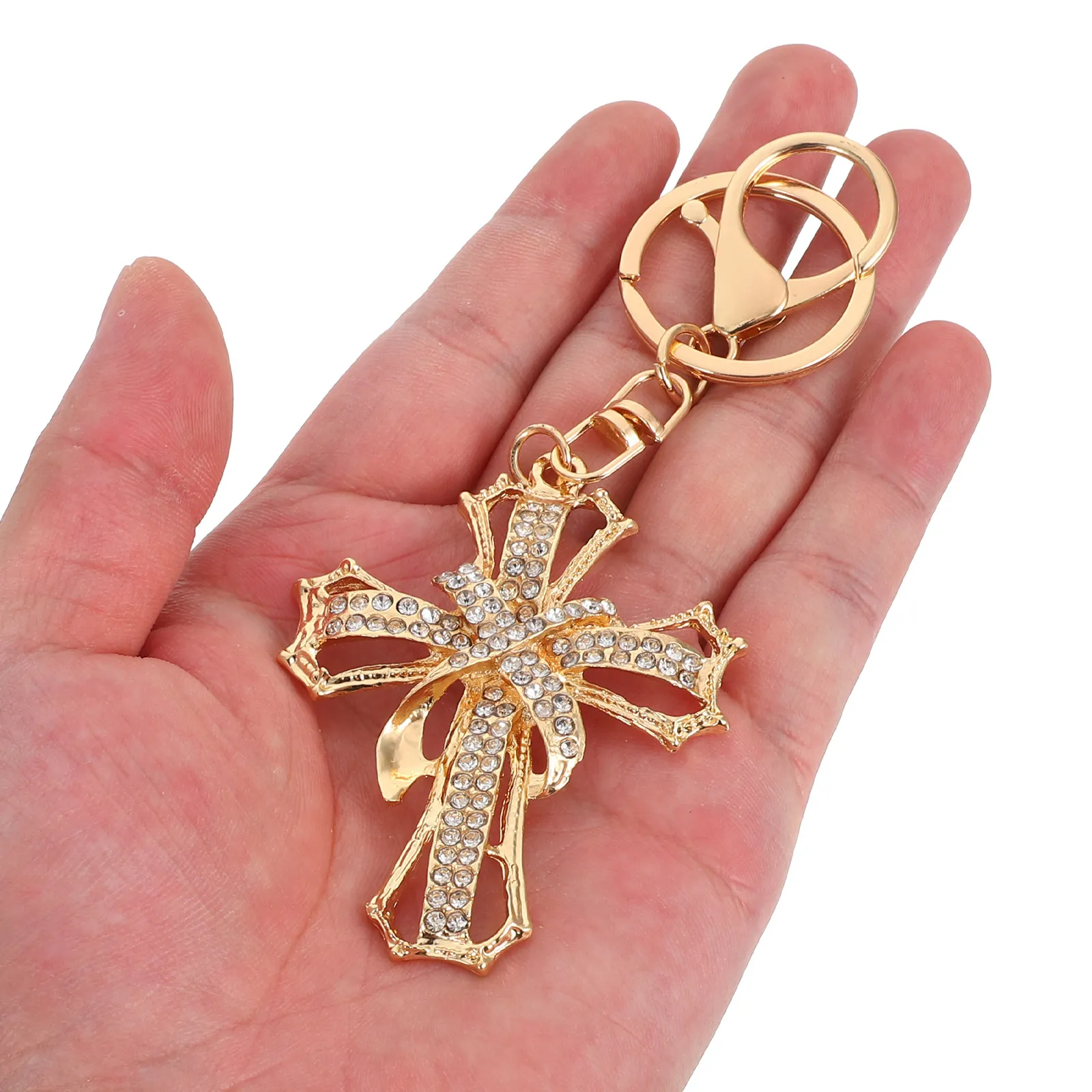 Sophisticated Metal Cross Keychain with Crystal Rhinestones Spiritual Key Pendant for Baptism Easter Church Gift Bag Charm