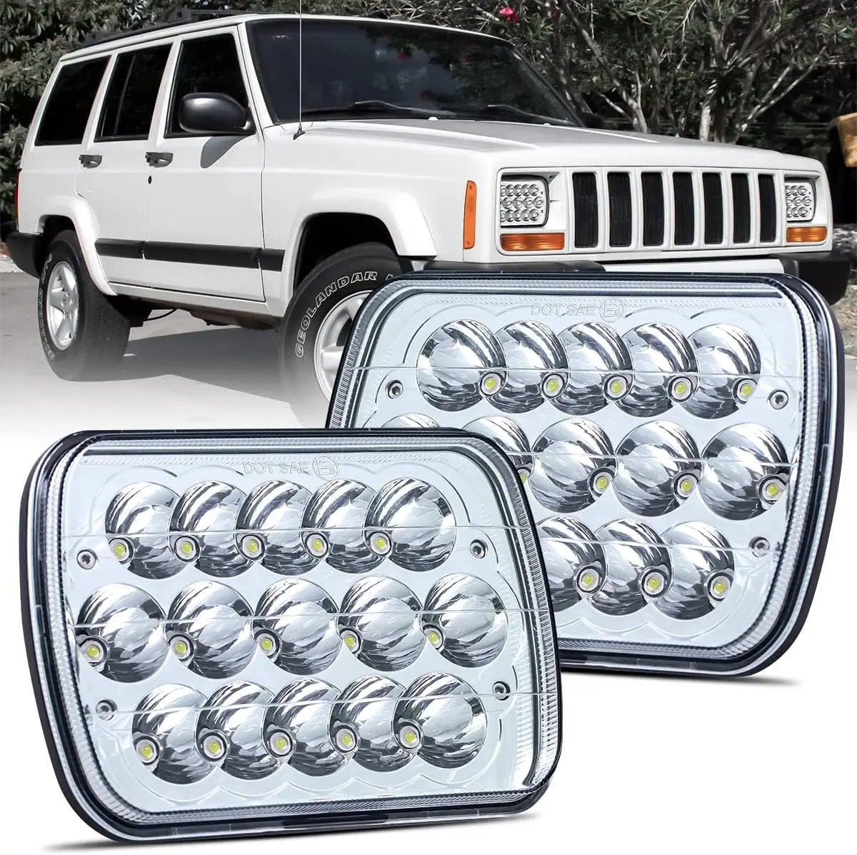 5X7 LED Square Headlights 6000K Running Turn Sinal Light Hi-Lo Beam DRL For Jeep Cherokee XJ Wrangler YJ For GMC for Ford F350