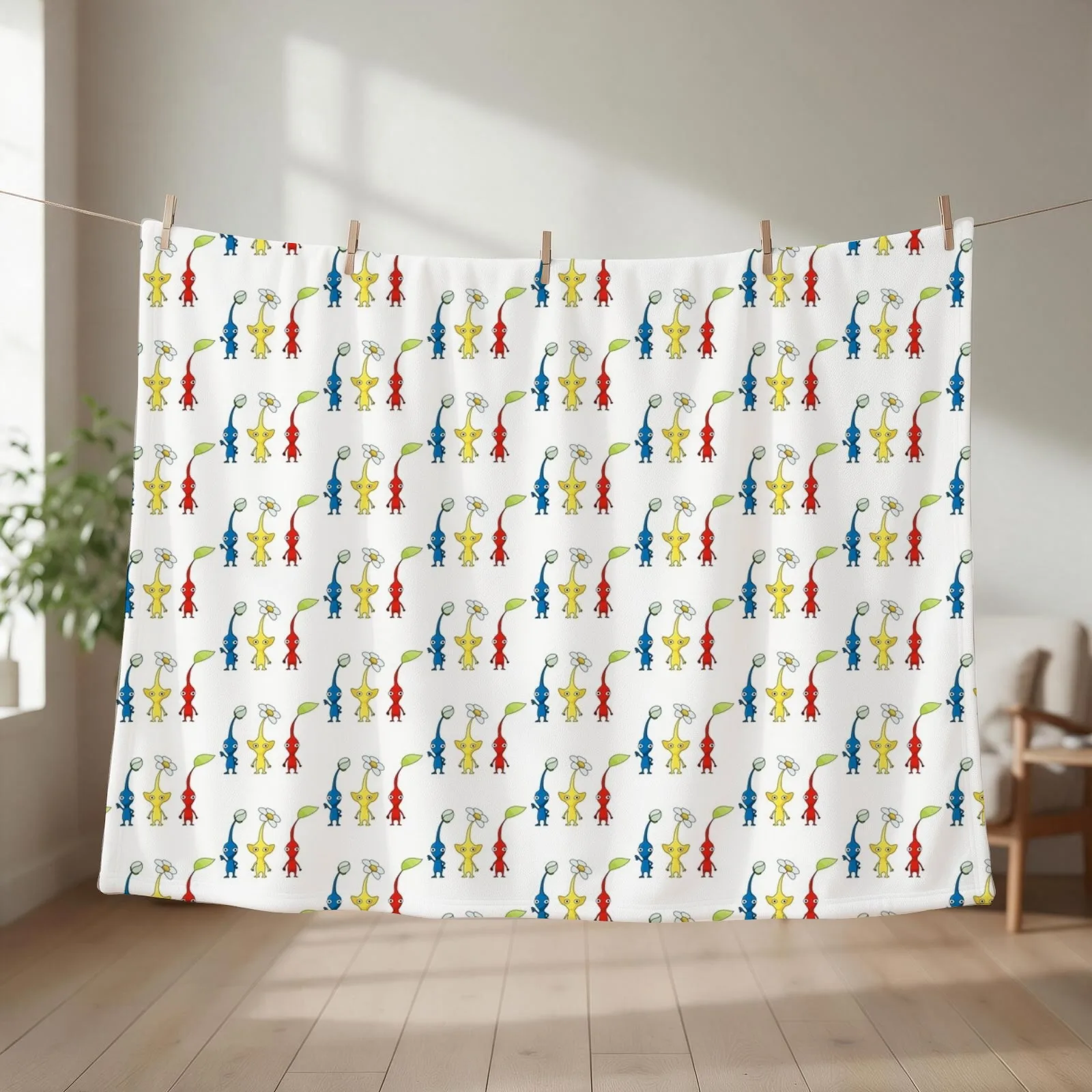 Blue, Yellow and Red Pikmin Sticker Set Throw Blanket couch cozy soft plush fuzzy picnic outdoor blanket