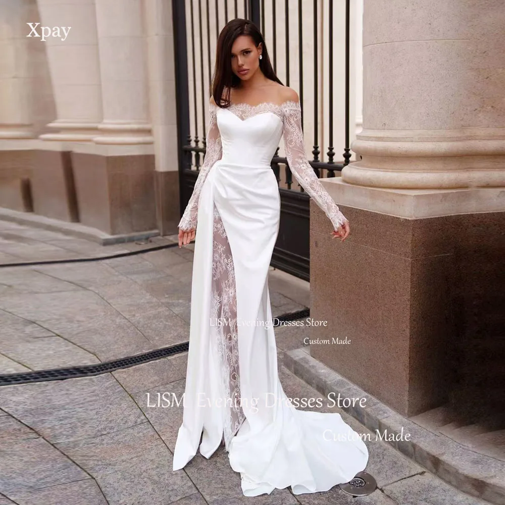 LISM Elegant Off Shoulder Mermaid Wedding Dresses Customised Long Sleeve Backless Vestidos De Novia Boho Lace Bridal Party Gown