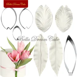 3d Tulpe Blütenblatt/Blatt Ader Silikon form Fondant Blume Edelstahl Cutter Set DIY Tonform Kuchen Dekorations werkzeuge Back geschirr