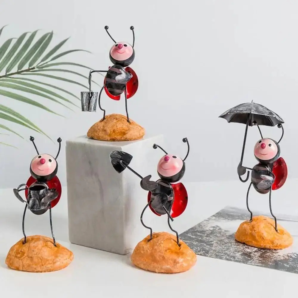 Creative Small Desktop Decoration Metal Gardening Simulation Ladybug Beetle Dolls Animal Model Ladybug Ornaments